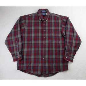 VTG Sir Pendleton Shirt Mens L Red Blue Plaid Wool‎ Long Sleeve Western *READ*